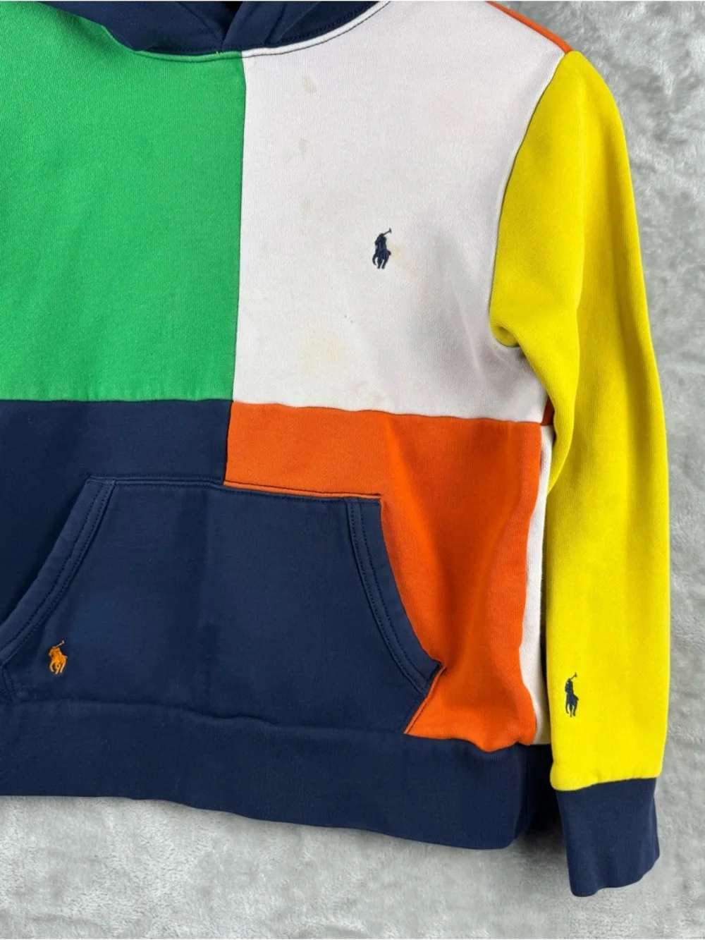 Polo Ralph Lauren Youth M‎ 10-12 Color Block Hoodie Blue Yellow White Green